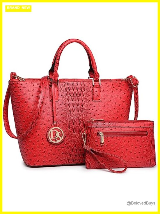 Handbags - Vegan Leather Tote Bag with Matching Clutch and Tassel Work Purse